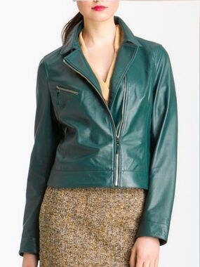 Vintage John Carlisle Genuine Leather Moto Jacket Pthalo Green Deep Teal